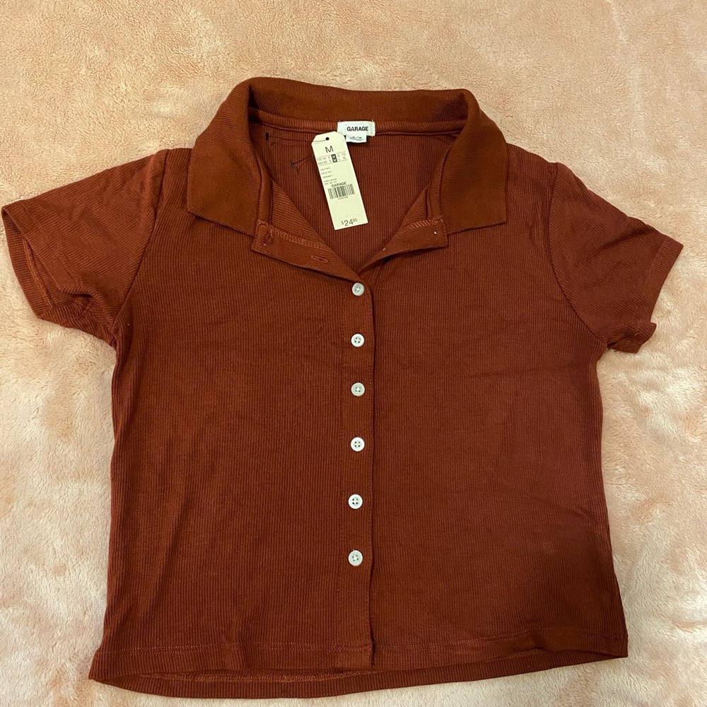 Garage cropped polo buttoned up shirt